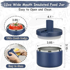 12oz Insulated Vacuum Food Jar with Buckle Lid Wide Mouth Soup Thermo for Hot Food Kids Leakproof Stainless Steel Lunch Container- Blue 1 Pack