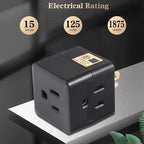 3 Outlet Wall Adapter UL Listed 3 Outlet Power Cube Tap, 3-Prong Outlet Splitter, Multi Plug Outlet Grounded Indoor, 3 Way Plug Adapter, Outlet Extender for Home or Travel (Black, 3 Pack)