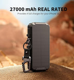 Dexnor Solar Charger Power Bank 27,000mAh, 65W PD3.0 & QC3.0 Fast Charging Powerbank External Battery Pack Portable Wireless Chargers with Flashlight and Carabiner, Compatible with MagSafe & Qi