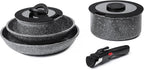 7pcs Pots and Pans Set Non Stick from France, Ceramic Cookware Set with Removable Handle, Induction RV Kitchen Cookware Set, Stackable, PFOA and PFAS Free, Oven Safe, Black Granite