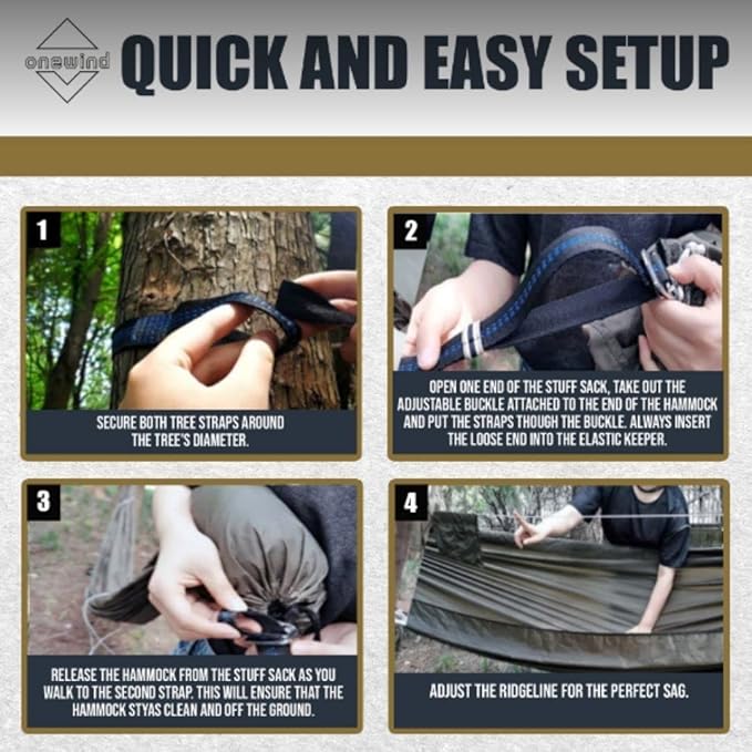 onewind 12Ft Camping Hammock with Mosquito Net, Ridgeline Double Hammock Portable Lightweight Large Hammock Ripstop Nylon Durable with 2 * 12Ft Tree Straps for Camping Hiking Backpacking, OD Green