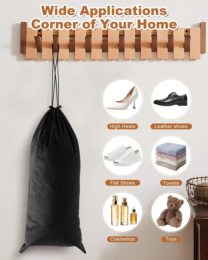 2 Pcs Single Shoe Bags for Travel, 17.3"x8.6" Washable Travel Shoe Bags for Packing in Suitcase, Velvet Dust Bag with Drawstring, Shoe Pouch for Women and Men, Travel and Home Storage (Black Beauty)