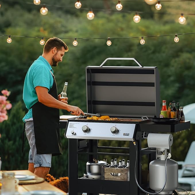 Propane Gas Griddle, 2-Burner Outdoor Gas Stove with 518 sq.in Cooking Area, Foldable Side Tables, Flat Top Grill Griddle for Patio Barbecue, Backyard BBQ Party, GS351