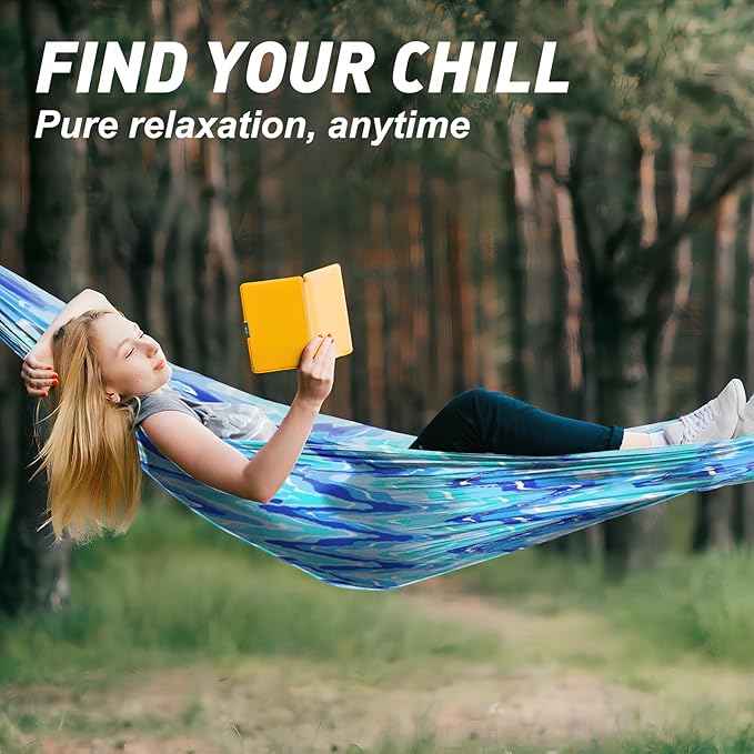 Camping Hammock,Lightweight Nylon Hammock,Portable Hammocks with Two Tree Ropes for Outdoor,Indoor,Travel,Hiking,Backyard,Camping