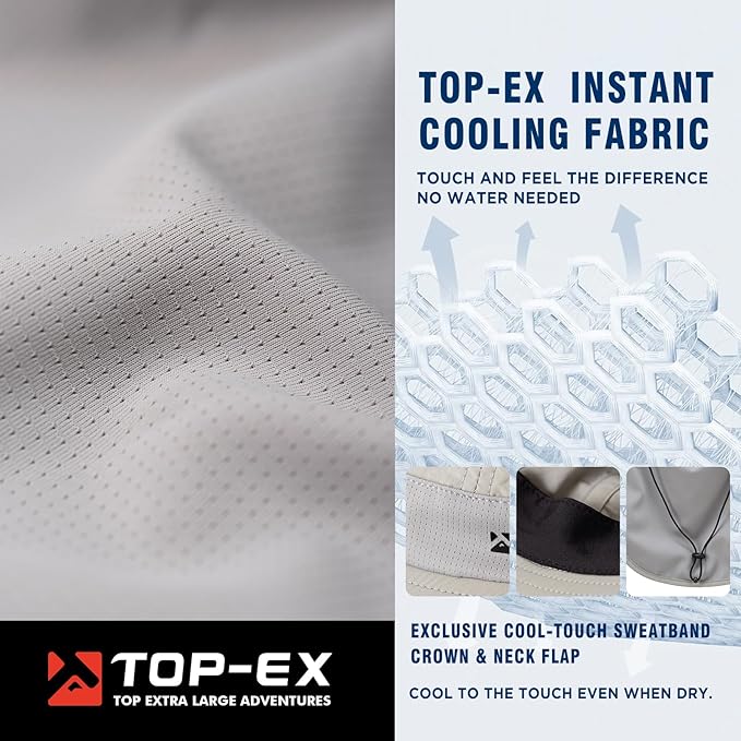 TOP-EX Cooling Sun Hat with Neck Flap – UPF 50+ Wide Brim Breathable Hat for Hiking, Fishing & Big Heads