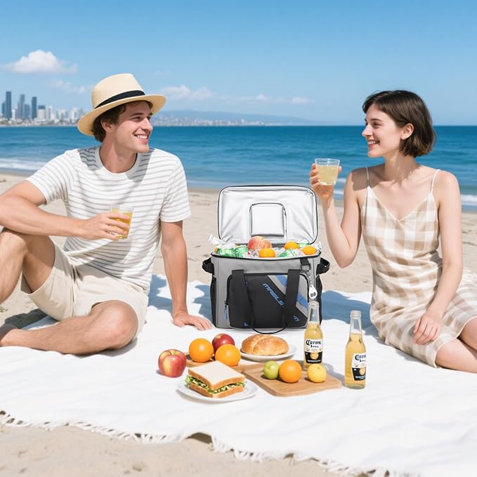 Maelstrom Cooler Bag, 30 Cans Beach Cooler, Large Leakproof Insulated Soft Cooler with Bottle Opener, Ice Chest, Portable Collapsible Cooler for Travel, Camping, Shopping