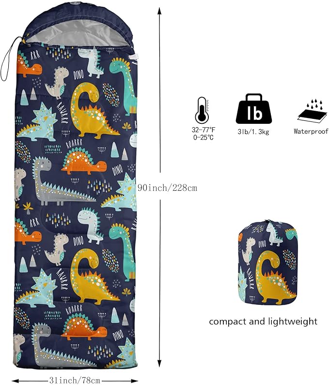 Kids Sleeping Bag for Boys Girls,Rocket Moon Print-Lightweight Warm Portable Outdoor Indoor-Waterproof Cold Weather Resistant Sleeping Bag for Camping Hiking