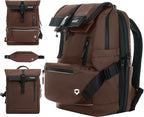 Verage Pulse 2-in-1 Roll Top Laptop Backpack 16″ with Detachable Everyday Sling Bag, Personal Item Size, Expandable Water-Resistant Travel Backpack for Airplane, Work & Daily Commute – Brown