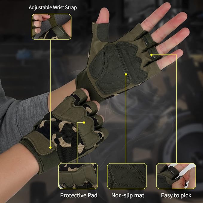 FIORETTO Fingerless Gloves for Airsoft Shooting Half Finger Hunting Hiking Cycling Driving Motorcycle Climbing Work Gloves M210603