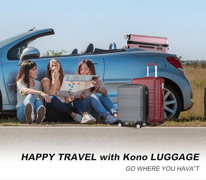 Kono 3 Piece Luggage Sets Expandable(only 28") Lightweight with Spinner Wheels TSA Lock Hardside Travel Rolling Suitcases 20in 24in 28in Carry on Grey