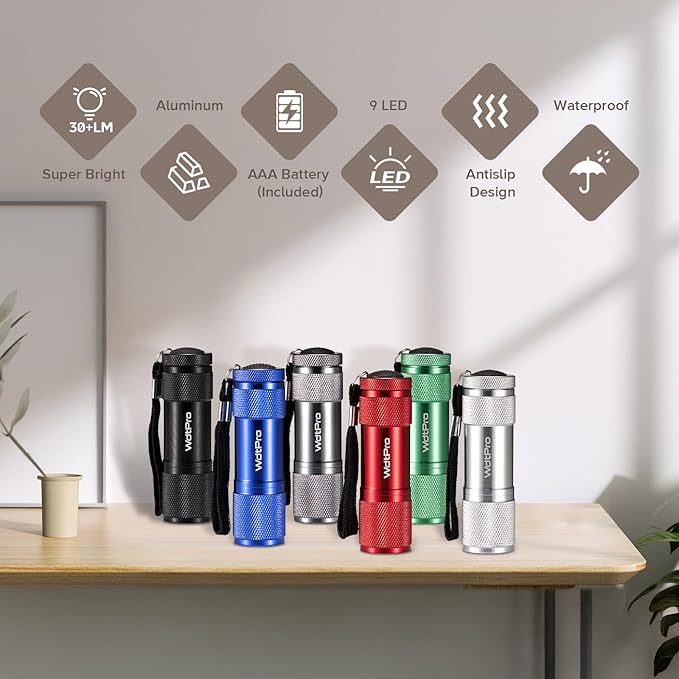 WdtPro LED Mini Flashlights, Super Bright Flashlight with Lanyard, Assorted Colors - Best Tac Torch Light for Kids, Night Reading, Power Outages, Camping(6 Pack)