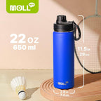 22 oz Water Bottle-Stainless Steel Vacuum Insulated Sports Water Bottle with Leak Proof Spout Lid-Reusable Metal Wide Mouth Water Flask for Travel(Navy)