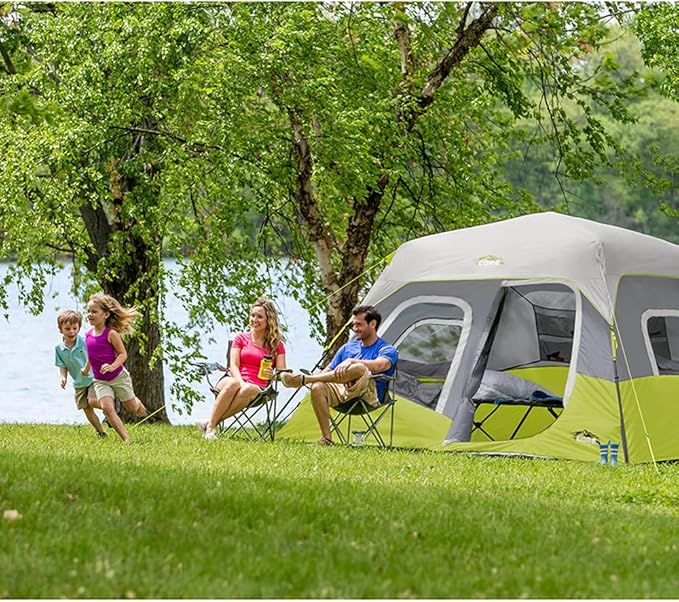CORE Instant Cabin Tents | 6 Person / 9 Person / 10 Person / 12 Person Family Cabin Multi Room Pop Up Tents Car Camping | Included Storage Pockets for Camping Accessories