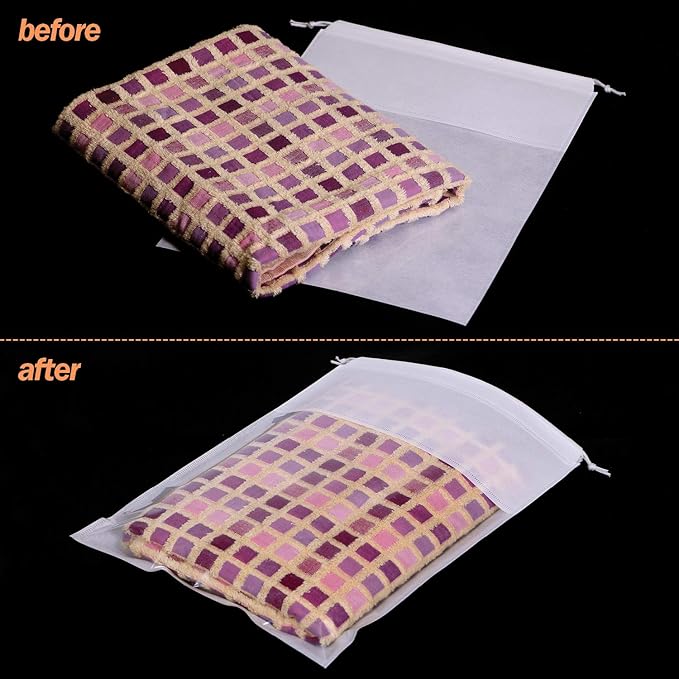 12 Pack Portable Shoe Bags for Travel Large Shoes Pouch Storage Organizer Clear Window with Drawstring for Men and Women White
