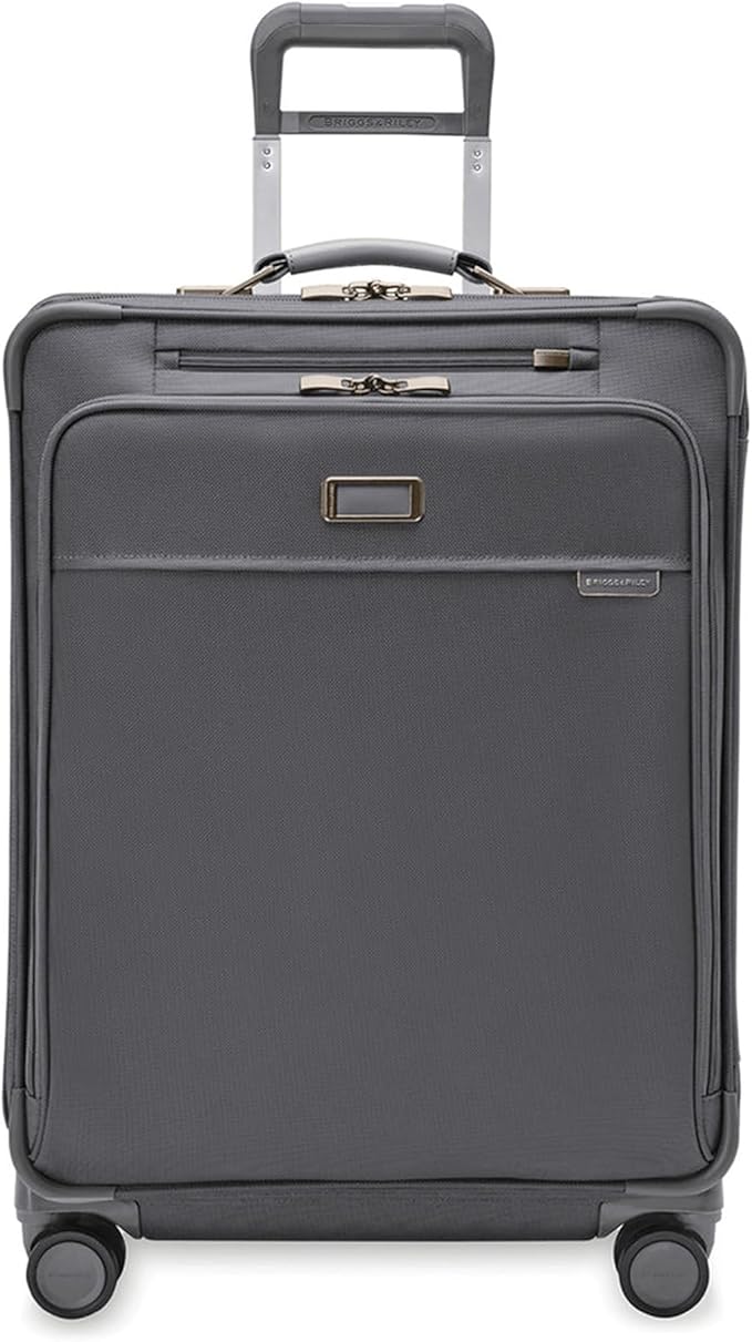 Briggs & Riley 26" Medium Expandable Spinner - Checked Luggage for Travel, Suitcases with Wheels, Softside Rolling Bag for Men & Women, Self-Repairing Zipper - Baseline Collection, Steel Gray