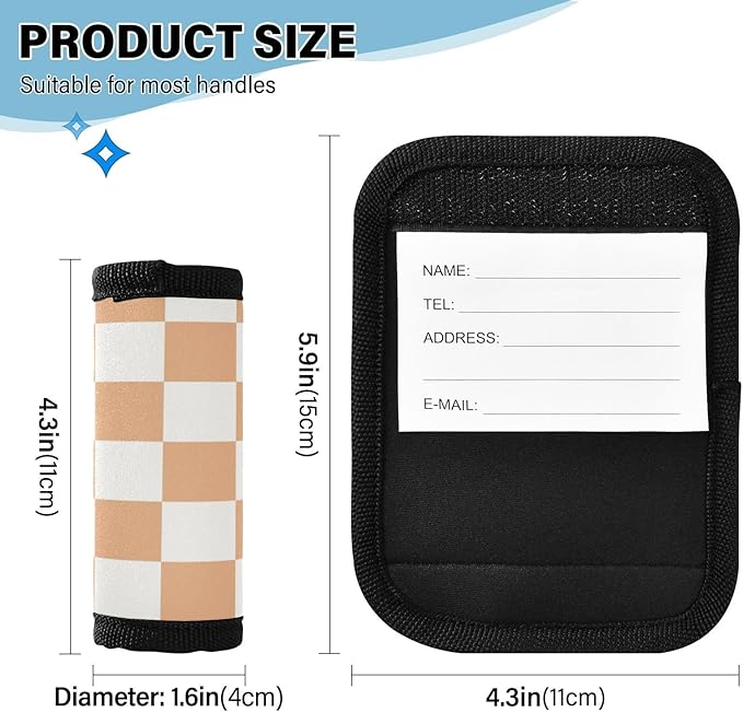4 PC Luggage Handle Wrap Luggage Handle Covers Tags for Suitcase Bags Travel Luggage Handle Identifier Gripper Checkered Orange and White