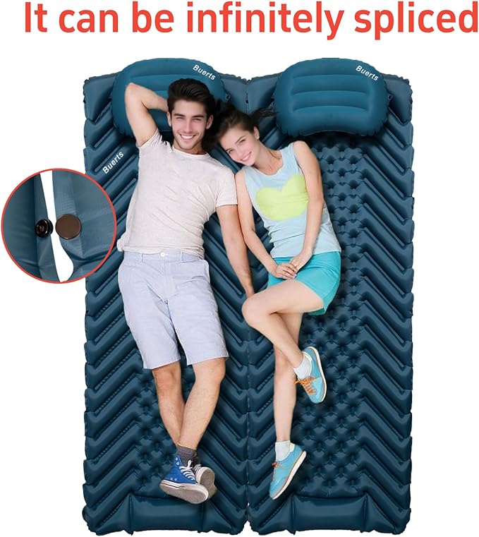Camping Sleeping mat and Inflatable Pillow - Set, Portable, Ultra-Light, Thickened, Quick to inflate in 30s, can be Spliced. Suitable for Backpacking, Hiking, Camping and Other Scenes