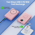 Magnetic Portable Charger for iPhone with Built-in Cables, 6-in-1 10800mAh Power Bank with iWatch Charger & LCD Display,25W Fast Charging Battery Pack for iPhone 16/15/14/13/12,Apple Watch (Pink)