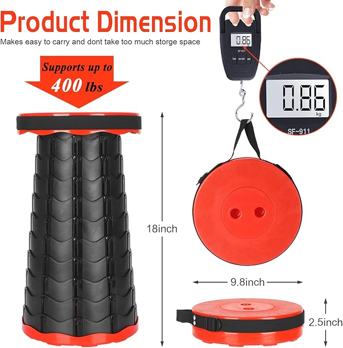 Esup 2 Pack Folding Camping Stool, Collapsible Stool Portable Lightweight Retractable Folding Stools Seat Fishing Outdoors Indoors Kitchen Max Load 400lbs