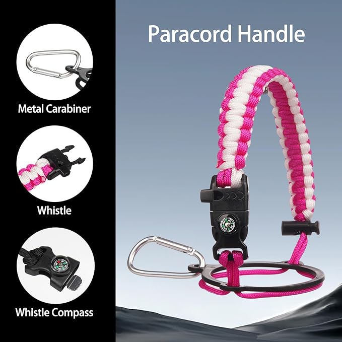 Insulated Water Bottle 128oz,Triple Wall Vacuum Stainless Steel(Dishwasher Safe),Leak Proof & Non-BPA,Flask Jug with Paracord Handle & Straw Spout Lids Sports Sakura