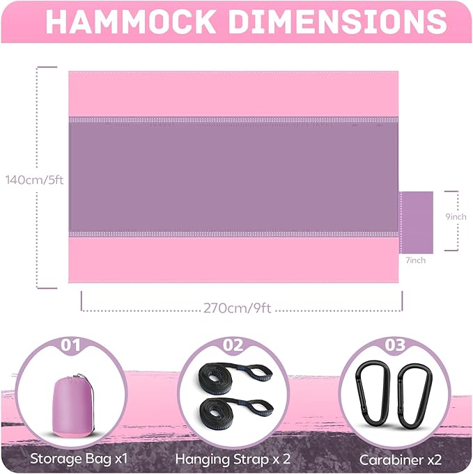 Camping Hammock Lightweight, Portable Hammocks Parachute Hammock with Two Tree Straps, Single or Double Travel Swing Nylon Camp Hammocks, Outdoor Essentials for Beach Backpacking Hiking, Orange