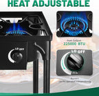 Outdoor Camping Stove, 225000 BTU, Propane Gas Cooker with Detachable Legs, High Pressure 3 Burner, 30 PSI Regulator