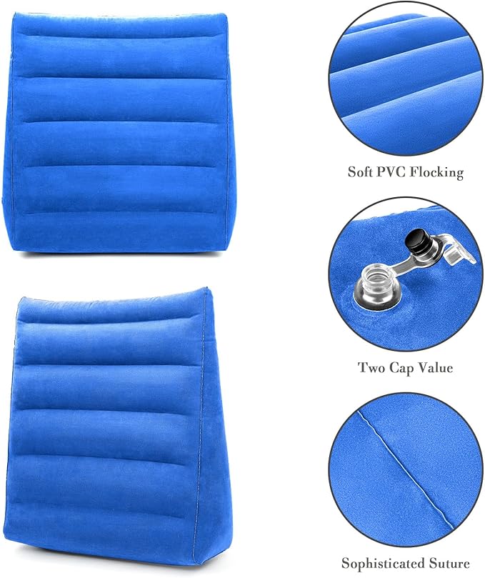 Inflatable Wedge Pillow, Portable Travel Wedge Pillow, Fast Inflation & Deflation Inflatable Wedge Pillows for Travel, Blow Up Sleeping Back Knee Bed (Blue)