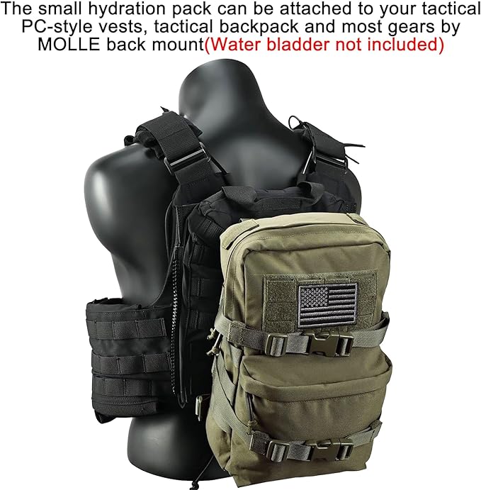 Tactical Mini Molle Hydration Pack,Molle Hydration Carrier with US Flag Water Resistant,Hydropack for Tactical Vest Backpack