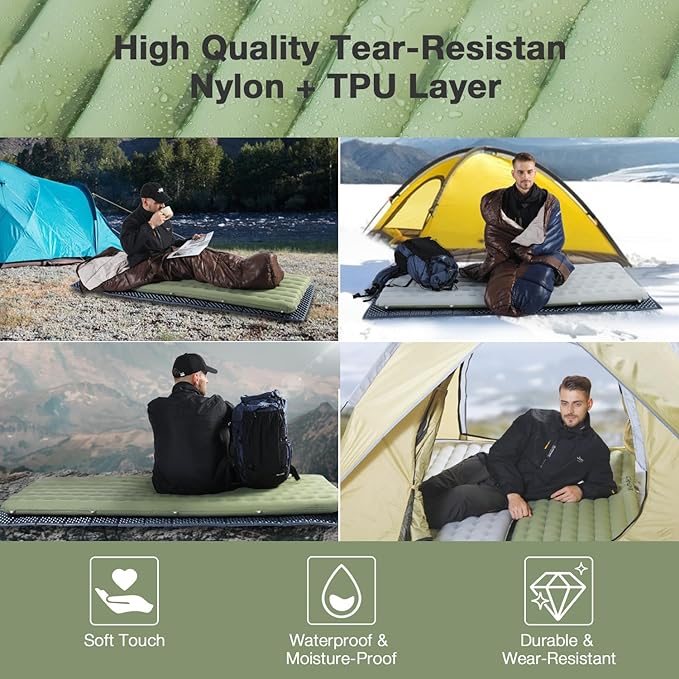 CAMDDOR Ultralight Sleeping Pad, Patchworkable Sleeping Pad for Camping with Warm 6.8 R-Value Insulated Camping Mattress for Hiking, Backpacking, Outdoor with Inflatable Bag