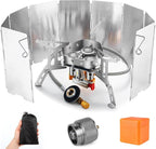 Odoland 3500W/6800W Windproof Camp Stove Camping Gas Stove with Windscreen, Fuel Canister Adapter, Piezo Ignition for Outdoor Backpacking Hiking and Picnic