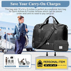 Travel Duffel Bag for Women, Carry-on Overnight Weekender Bags with Wet Pocket & Toiletry Bag, For Spirit Airlines 18x14x8 Personal Item Bag,3 Pcs Set,Small,Black
