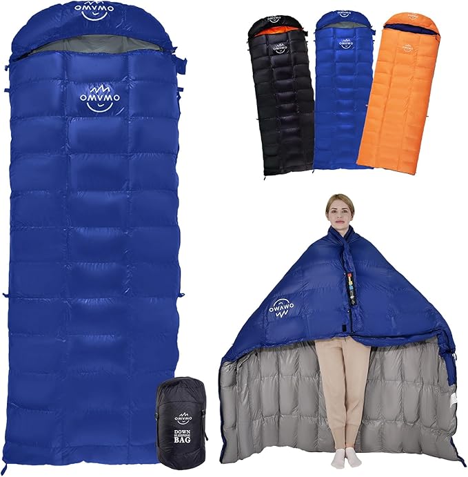 -10°F 0°F 10°F 15°F Down Sleeping Bag for Adults,800/650 Fill Power,Ultralight Wearable 4 Season Cold Weather Rectangle Sleeping Bag for Camping Hiking,Can be Used as a Down Blanket or Cloak