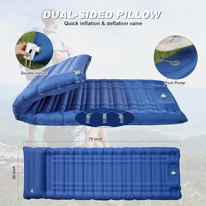 Camping Sleeping Pad, Extra Thickness 4.7 Inch Inflatable Sleeping Mat Ultralight Waterproof Camping Mat with Built in Pump Air Mattress for Backpacking, Hiking, Tent, Travel