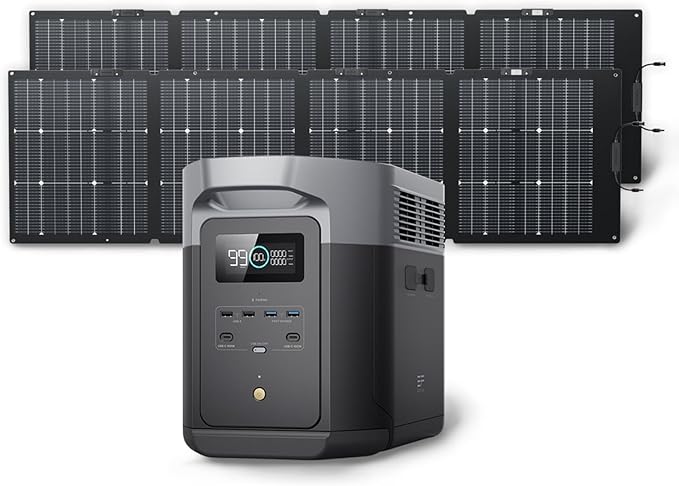 EF ECOFLOW Solar Generator DELTA 2 Max 2048Wh with 2x220W Solar Panel, LFP Battery Portable Power Station, Up to 3400W AC Output, AC + Solar Fast Dual Charging Full Charge in 1 Hr For Camping RV