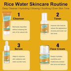 Skin Care Set,4Pcs Women Teen Glass Skincare w/Korean Rice Extract,Hydrate Glow Repair Anti-Aging Facial Routine Mini Kit Self Care Gifts for Women Mom Wife Teens Teenage Girl Airplane-Friendly Sizes