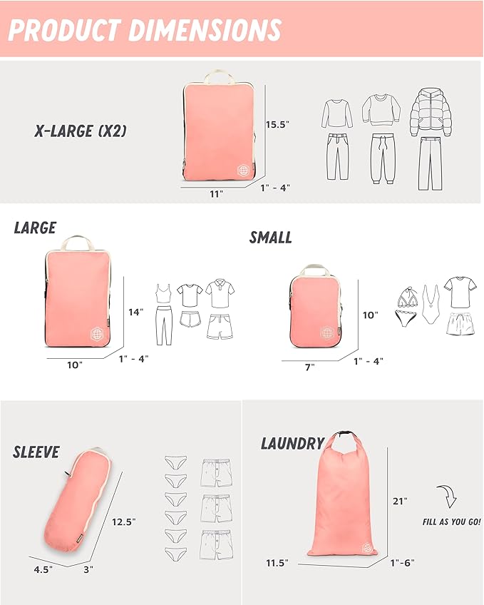 Large Compression Packing Cubes for Travel-Packing Cube Luggage Organizers 7 Piece Set for Checked Luggage-Ultralight, Expandable/Compression Bags by TRIPPED Travel Gear (Dusty Rose)