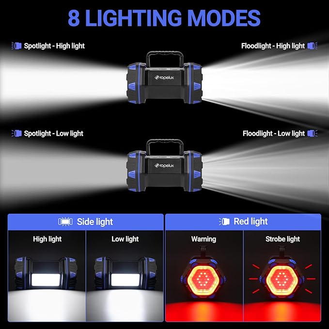 Led Camping Lantern Rechargeable, Camping Flashlight 1500LM, 8 Light Modes, Camping Lights 4800 Capacity, Portable Bright Flash Light for Emergencies, Power Outages, Hurricane, Hiking (Blue 1PACK).