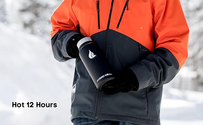 HYDRO CELL Stainless Steel Insulated Water Bottle with Straw - For Cold & Hot Drinks - Metal Vacuum Flask with Screw Cap and Modern Leakproof Sport Thermos for Adults (Black 32oz)