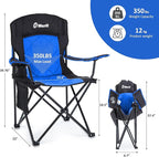 EMERIT Oversized Padded Camping Chair, 350LB Heavy Duty Quad Fold Chair with Arms, Collapsible Outdoor Chairs with Lumbar Back & Cup Holder