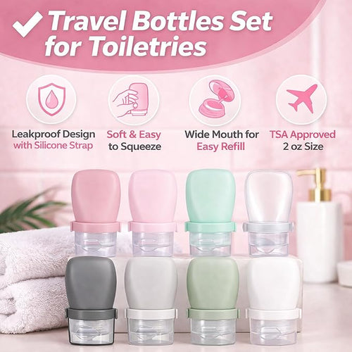 2 oz Silicone Travel Bottles, Leakproof Squeeze Bottle Mini Travel Size Container for Toiletries Lotion Shampoo and Conditioner Liquid Salad Dressing to go Condiment, TSA Approved, 4 Pack