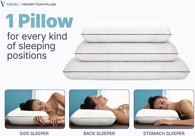 Vaverto King Size Gel Memory Foam Pillow: Ventilated, Orthopedic, Contoured Support, Cooling Design with Viscose Made from Bamboo Cover - Dorm Room Essential, Original White