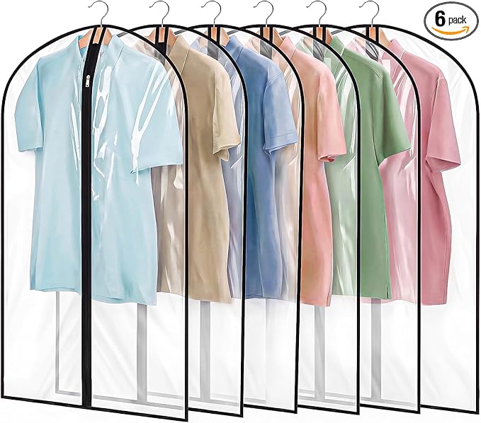 6 Pack Garment Bags 60 * 100cm, 40in Full Clear Garment Covers, Suit Storage Bags, Dress Organizer Bags Used To Protect Shirts, Winter Coats, Jackets