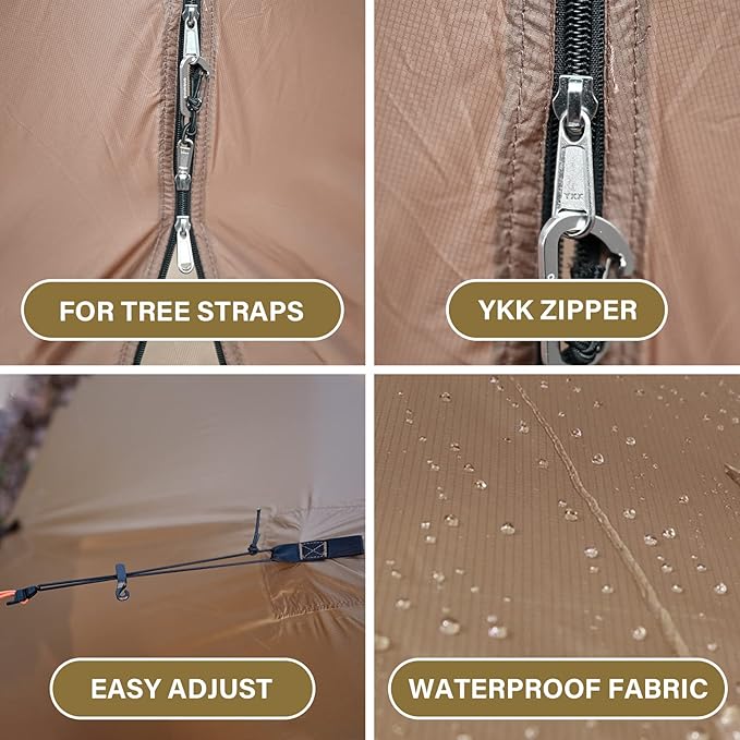 onewind Hammock Rain Fly, Ultralight Silnylon Tarp for 2-4 Persons, 14Ft*13Ft, 3000mm Waterproof, Brown