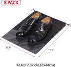 8 PCS Shoe Bags for Travel Non-Woven Large Shoes Pouch Storage Organizer with Rope for Men and Women Black
