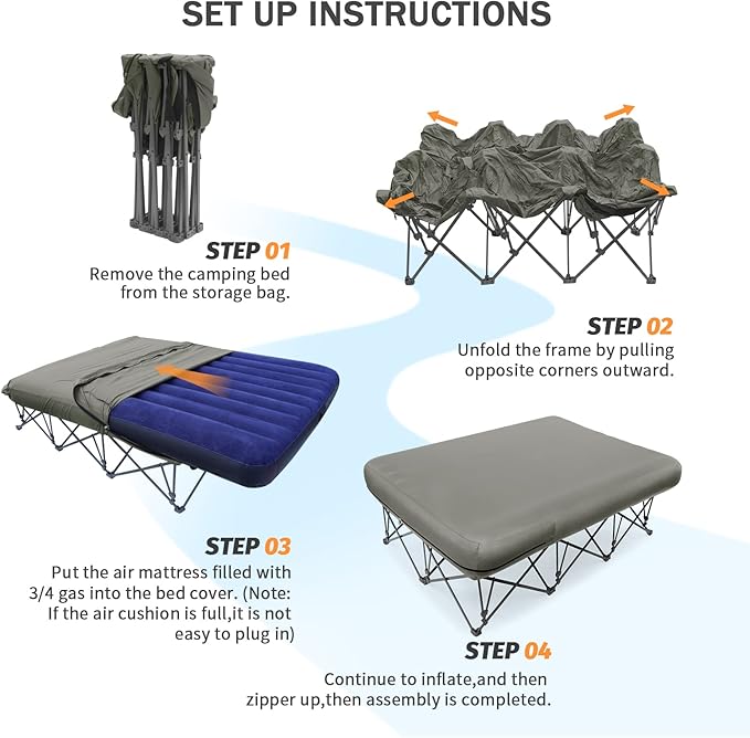 KAMPKEEPER Camping Cot,Camping Cots for Adults,Folding Camping Cot with Inflatable Air Mattress and Carry Bag,for Outdoor Travel Camp Beach Vacation (not Included The Airpump)