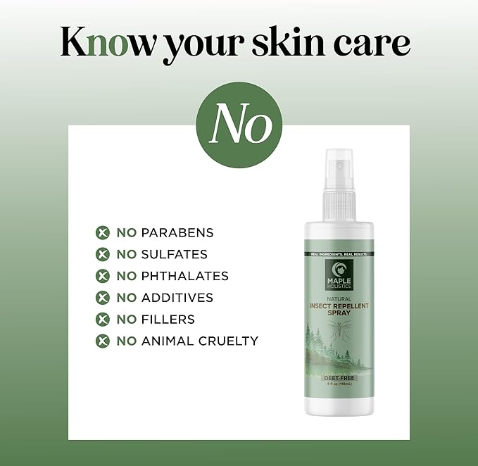 Natural Bug Repellent Spray for Body - DEET Free Bug Spray for Kids & Adults for Ticks Mosquitoes & Insects - Made with Citronella Rosemary & Lemongrass - Light Scent Vegan & Cruelty Free (4 Fl Oz)