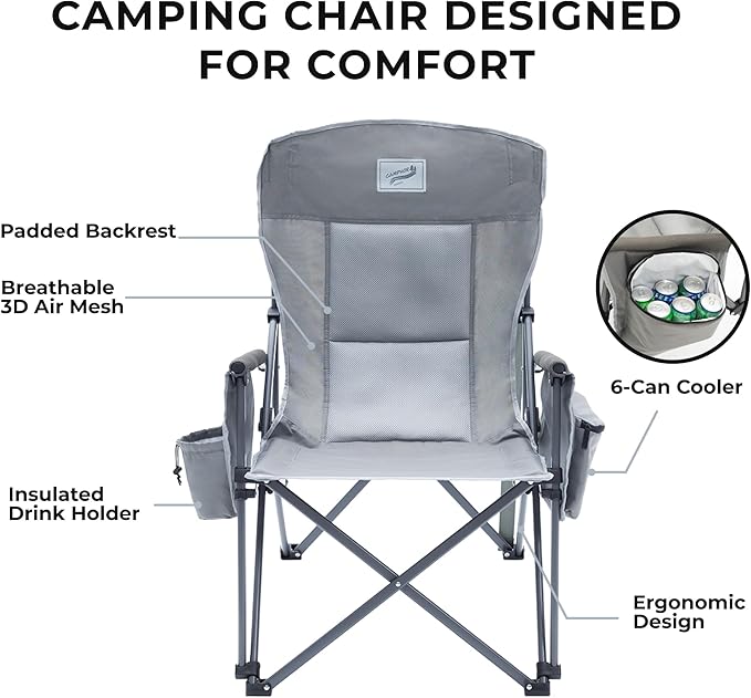 Heavy Duty Portable Folding Camping Chair for Adults with Padded | for Outdoor & Sports, Backpacking, Beach, Lawn, Hunting, Tailgating, Fishing | Supports 400 Lbs (Single, Beige)