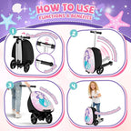 Baotree Scooter Suitcase for Kids, 2 in 1 Ride-on Luggage with Flash PU Wheels, Adjustable Handle & TPR Non-Slip Grip, Foldable & Lightweight, Ages 5-12