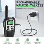 Walkie Talkies Long Range for Adult, MT10 Rechargeable Walkie Talkies FRS Two Way Radio, NOAA, 1200mAh Li-ion Battery USB-C Cable, LED Flashlight,VOX Walkie Talkie for Camping 2Pack (Silver)