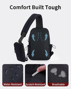 ECOHUB Crossbody Bags for Women Men, Anti-Theft RFID Blocking Roomy Sling Backpack with Sturdy SBS Zippers Water Resistant Chest Shoulder Bag Daypack with 9 Pockets Travel Work Hiking, Black